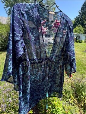 Tommy Bahama - Sheer Navy Blue Map-Print Kimono Cover-Up